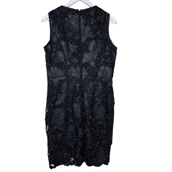 Vince Camuto Black Laser Cut Faux Leather Floral Lace Sheath Dress, Size 12 - Picture 2 of 12